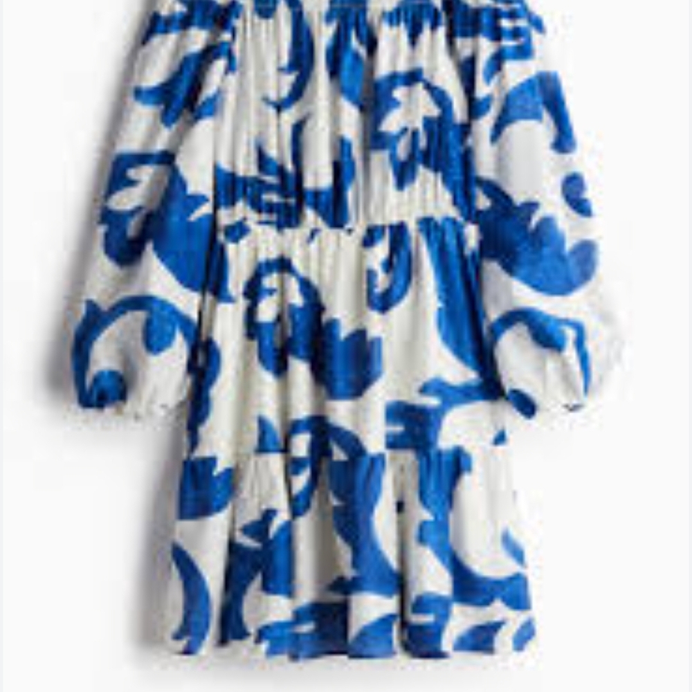 H&M Blue and White Long Sleeve Dress